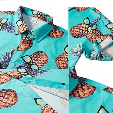 ALISISTER Men's Novelty Button Down Dress Shirts 3D Pattern Summer Hawaiian Tops