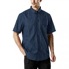 CQR Men's Short Sleeve Work Shirts  Ripstop Military Tactical Shirts  Outdoor UPF 50+ Breathable Button Down Hiking Shirt