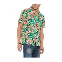Disney Men's Mickey Mouse Floral Button Up Hawaiian Shirt