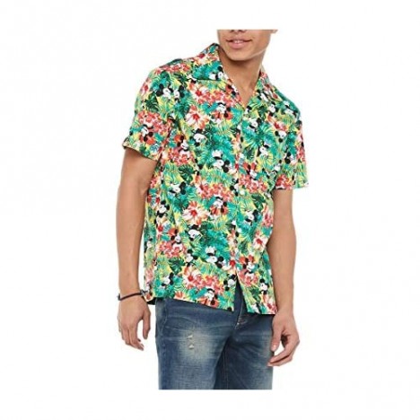 Disney Men's Mickey Mouse Floral Button Up Hawaiian Shirt