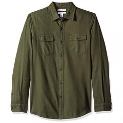 Essentials Men's Slim-Fit Long-Sleeve Two-Pocket Flannel Shirt