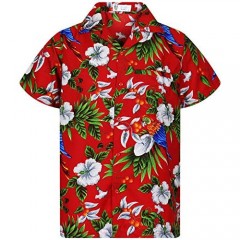 Funky Hawaiian Shirt Men Shortsleeve Frontpocket Hawaiian-Print Cherry Parrots Party Flowers