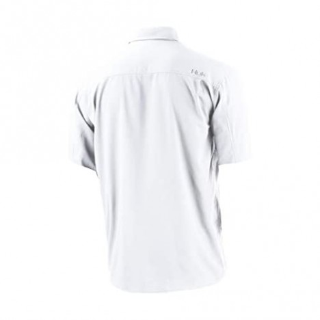 HUK Men's Tide Point Short Sleeve Shirt | Performance Button Down White Large