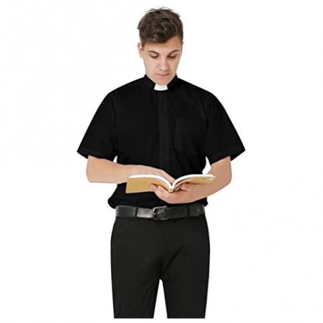 IvyRobes Men's Tab Collar Short Sleeves Clergy Shirts for Priest Pastor Preacher Minister Ideal for Costume