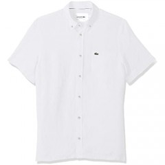 Lacoste Men's Short Sleeve Solid Linen Button Down Collar Reg Fit Woven Shirt CH4991
