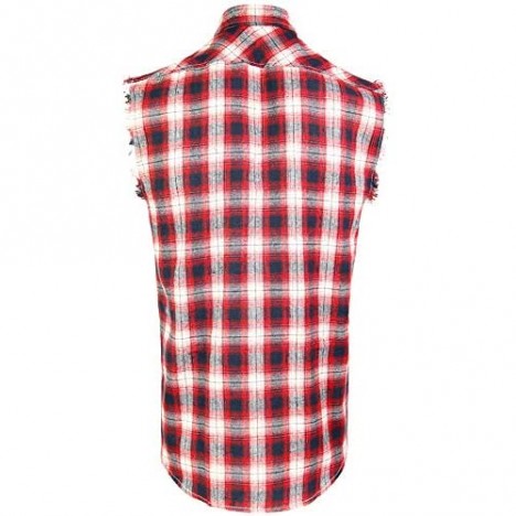 Sleeveless Plaid Front Shirt for Men Cowboy Button Down Shirts