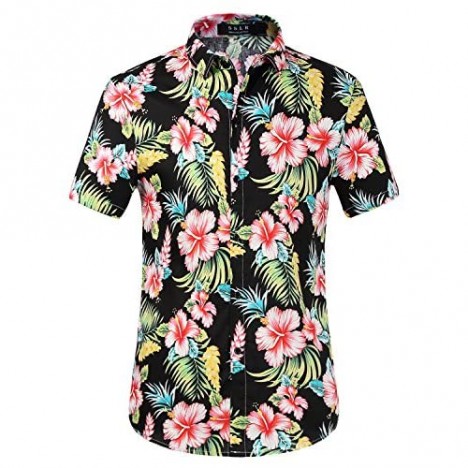 SSLR Mens Hawaiian Shirt Suits Short Sleeve Hawaiian Outfits for Men 2 Piece Sets
