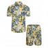 TUNEVUSE Mens Hawaiian Short Sleeve Shirt Suits Flower Print Suits Tropical 2PC Sets Button Down Shirts and Shorts Outfit