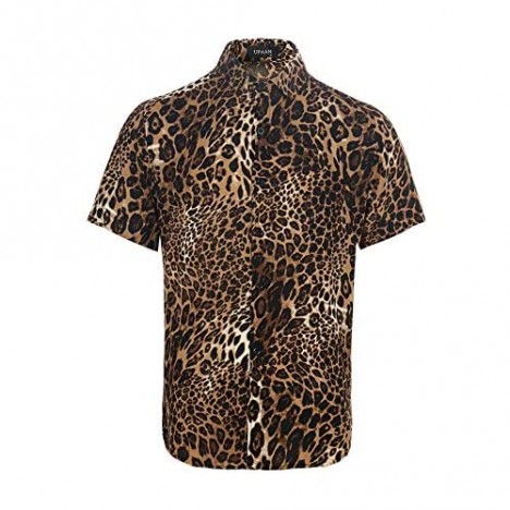 UPAAN Men's Leopard Printed Disco Shirts Short Sleeve Button Down Casual Shirt
