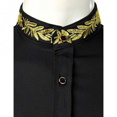 ZEROYAA Men's Luxury Gold Embroidery Design Slim Fit Long Sleeve Button Up Dress Shirts
