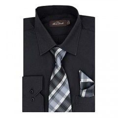 Alberto Danelli Slim Fit Dress Shirt for Men with Matching Tie and Handkerchief Set Long Sleeve