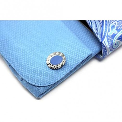 Christopher Tanner Men's Solid Micro Pattern Regular Fit French Cuffs Dress Shirts with Tie Hanky Cufflinks Combo