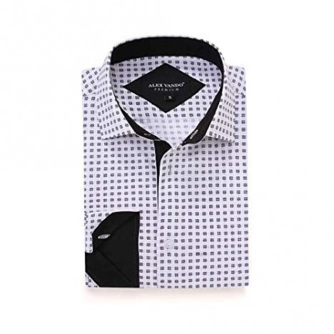Damipow Mens Printed Dress Shirts Long Sleeve Regular Fit Wrinkle Free Casual Button Down Shirt