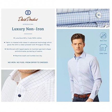 David Donahue Mens Trim Fit Long Sleeve Luxury Non Iron Dress Shirt