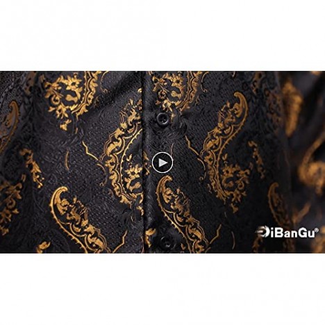 DiBanGu Mens Shirt Paisley Floral Dress Shirt Long Sleeve with Collar Pin Brooch