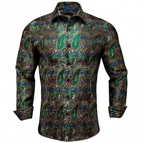 Dubulle Mens Dress Shirt Floral Paisley Long Sleeve Shirts for Men Casual Button Down Shirts Wedding Formal Suit