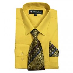 Fortino Landi Men's Long Sleeve Dress Shirt With Matching Tie And Handkerchief