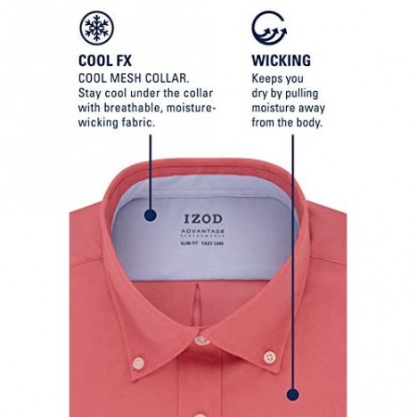 IZOD Men's Short Sleeve Dress Shirt Regular Fit Stretch Cool FX Cooling Collar Solid