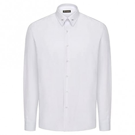 Jack Martin - Fine Stripe Slim Fit Pin Collar Shirt - Mens Business Wedding & Dress Shirts with Collar Bar