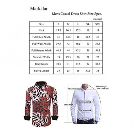 Markalar Mens Printed Dress Shirts Easy Care Regular Fit Long Sleeve Casual Button Down Shirt for Men