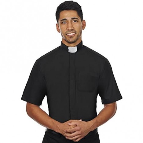 Men's Short Sleeves Tab Collar Clergy Shirt Black