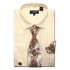 Men's Solid Herringbone Striped Pattern Regular Fit Dress Shirts with Tie Hanky Cufflinks Combo