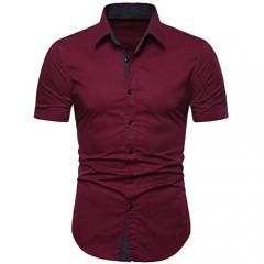 MUSE FATH Men's Short Sleeve Cotton Casual Trendy Regular Fit Dress Shirt