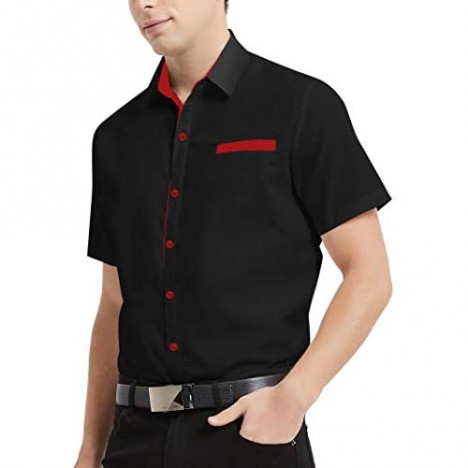 Ranberone Mens Casual Cotton Short Sleeve Dress Shirt Slim Fit Contrast Collar Button Down Shirts