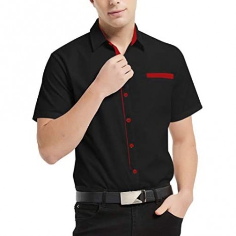 Ranberone Mens Casual Cotton Short Sleeve Dress Shirt Slim Fit Contrast Collar Button Down Shirts