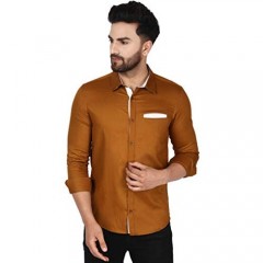 SKAVIJ Men's Casual Cotton Long Sleeve Dress Shirt Contrast Collar Slim Fit Button Down Shirt