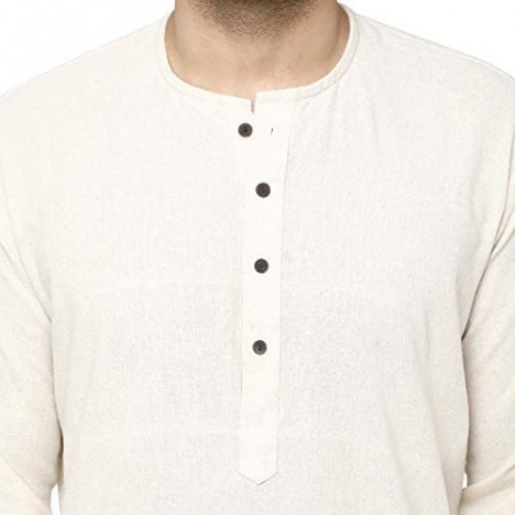 SKAVIJ Men's Tunic Cotton Kurta Long Shirt Regular Fit