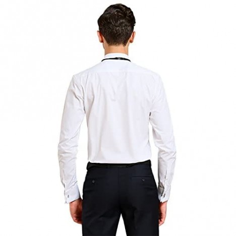 TAOBIAN Mens Long Sleeve Pleated Tuxedo Shirt French Cuff Formal Dress Shirt Wing Tip Collar