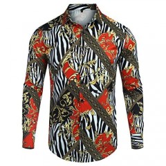 URRU Mens Long Sleeve Luxury Design Print Dress Shirt Slim Fit Casual Fashion Button Down Shirts S-XXL
