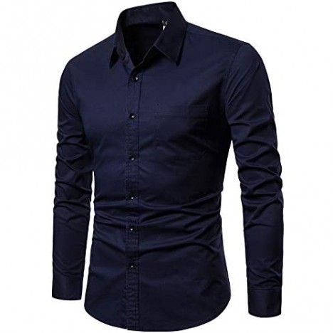 VANCOOG Men’s Long Sleeve Casual Button Down Dress Shirts with Chest Pocket
