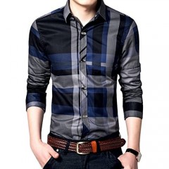 Womleys Mens Long Sleeve Slim Fit Casual Snap Buttons Plaid Dress Shirts