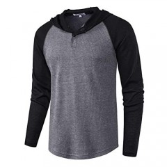 DELCARINO Men's Causal Pullover Hoodie Lightweight Solid Color Hooded Sweatshirt Tops Long Sleeve Waffle-Knit Henley Shirt