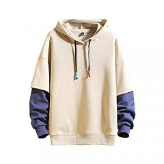 Fashion Hoodies Men's Color Block Pullover O-Neck Hooded Sweatshirt Patchwork