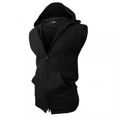 H2H Mens Sleeveless Fashion Hoodies Zip-up with Pocket Black Asia XXXL (JPSK13 N25)