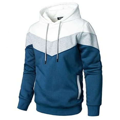 HOOD CREW Mens Fashion Color Block Pullover Hoodie Fleece Cozy Hoody Sweatshirts Sports Casual Outwear with Pockets