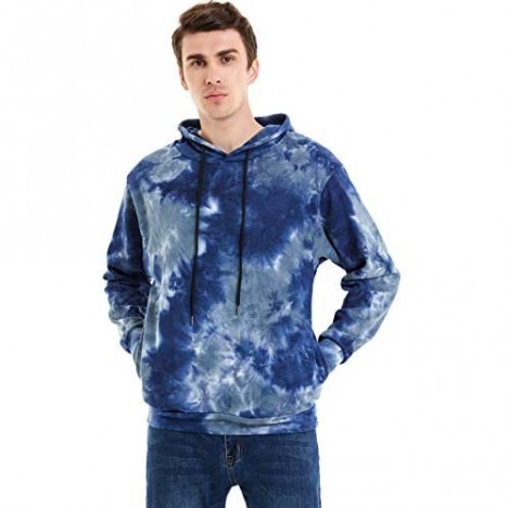 iniber Men's Hooded Sweatshirt Pullover Hoodie Long Sleeve Shirts Casual Tie Dye Print Top with Pockets Plus Size