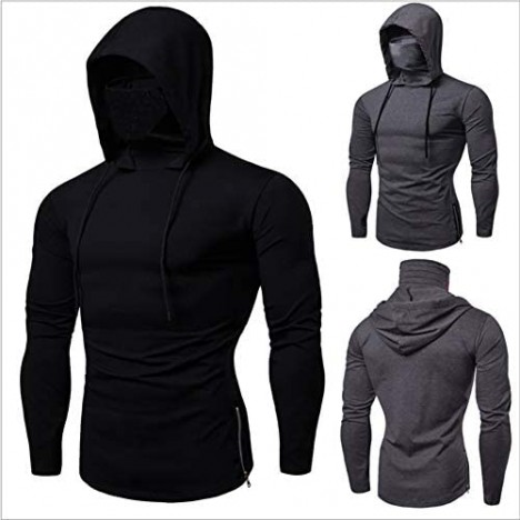 Mens Fashion Sweatshirt Slim Fit Pull-Over Sport Hoodie with Mask