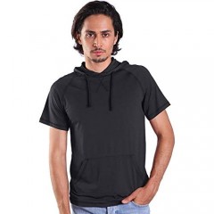 Men's Short Sleeve Hoodie T Shirt Summer Pullover Workout Sweatshirt with Kangaroo Pocket