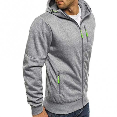 MorwenVeo Mens Full-Zip Fashion Hoodies Shirts - Casual Hooded Slim Fit Long Sleeve Colorblock Top Blouse with Pocket