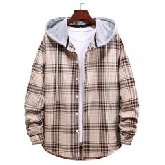 ROMWE Men's Long Sleeve Hoodie Jacket Plaid Button Down Flannel Shirts