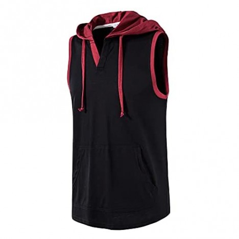 SIR7 Mens Workout Hooded Tank Sleeveless Gym Training Hoodies Bodybuilding Fitness Muscle Tee Shirts