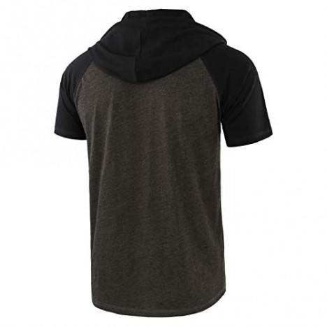 Vetemin Men's Casual Short Raglan Sleeve Henley Jersey Hoodie Baseball T Shirt