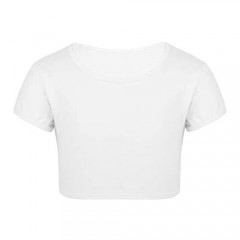 JEATHA Kids Girls Short Sleeves Crop Top Running Yoga Gymnastic Sports Workout T-Shirt Active Sportswear