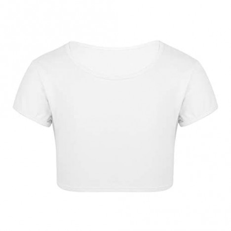 JEATHA Kids Girls Short Sleeves Crop Top Running Yoga Gymnastic Sports Workout T-Shirt Active Sportswear