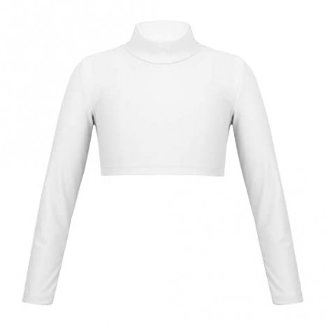 Yartina Kids Girls T-Shirt Crop Tops Long Sleeve Turtleneck Tight Shirt Athletic Jazz Ballet Dance Dancewear