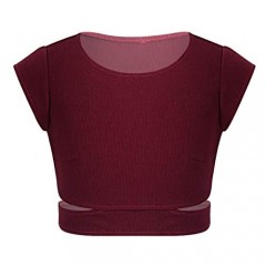 YiZYiF Kids Girls Athletic Shirt Stretchy Cap Sleeve Cutouts Waist Active Tank Crop Top Sportswear